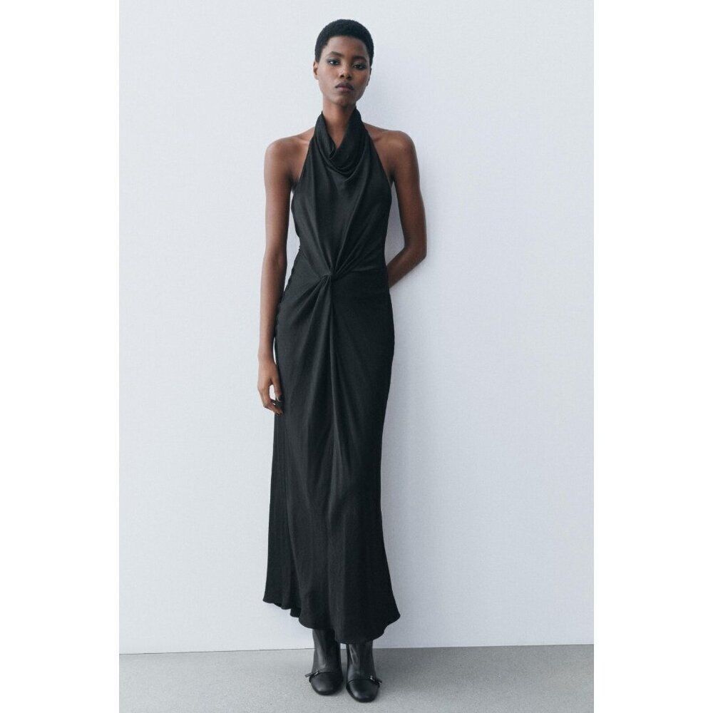 Zara Womens Maxi Dress M Medium Black Halter Neck Backless Party 9362/321 NWT